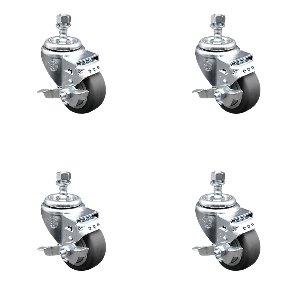 SCC-SSSSTS20S3514-TPRB-TLB-381615-4 Stainless Steel Thermoplastic Rubber Swivel Threaded Stem Caster - 920 lbs Total Capacity - Set of 4