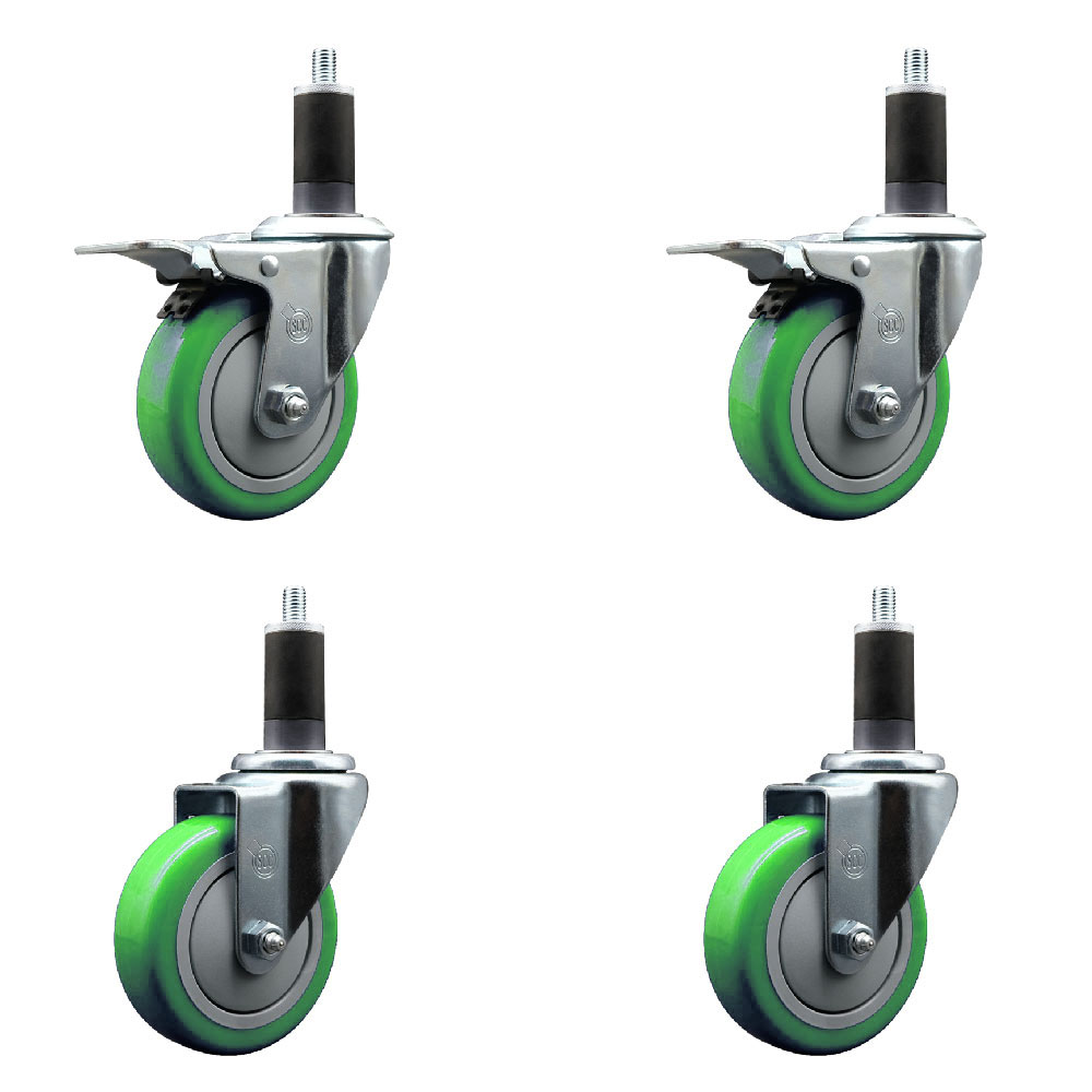 SCC-EXTTL20S414-PPUB-GRN-2-S-2-114 Polyurethane Swivel Expanding Stem Caster with 4 in. Green Wheels & 1.25 in. Stems - Set of 4
