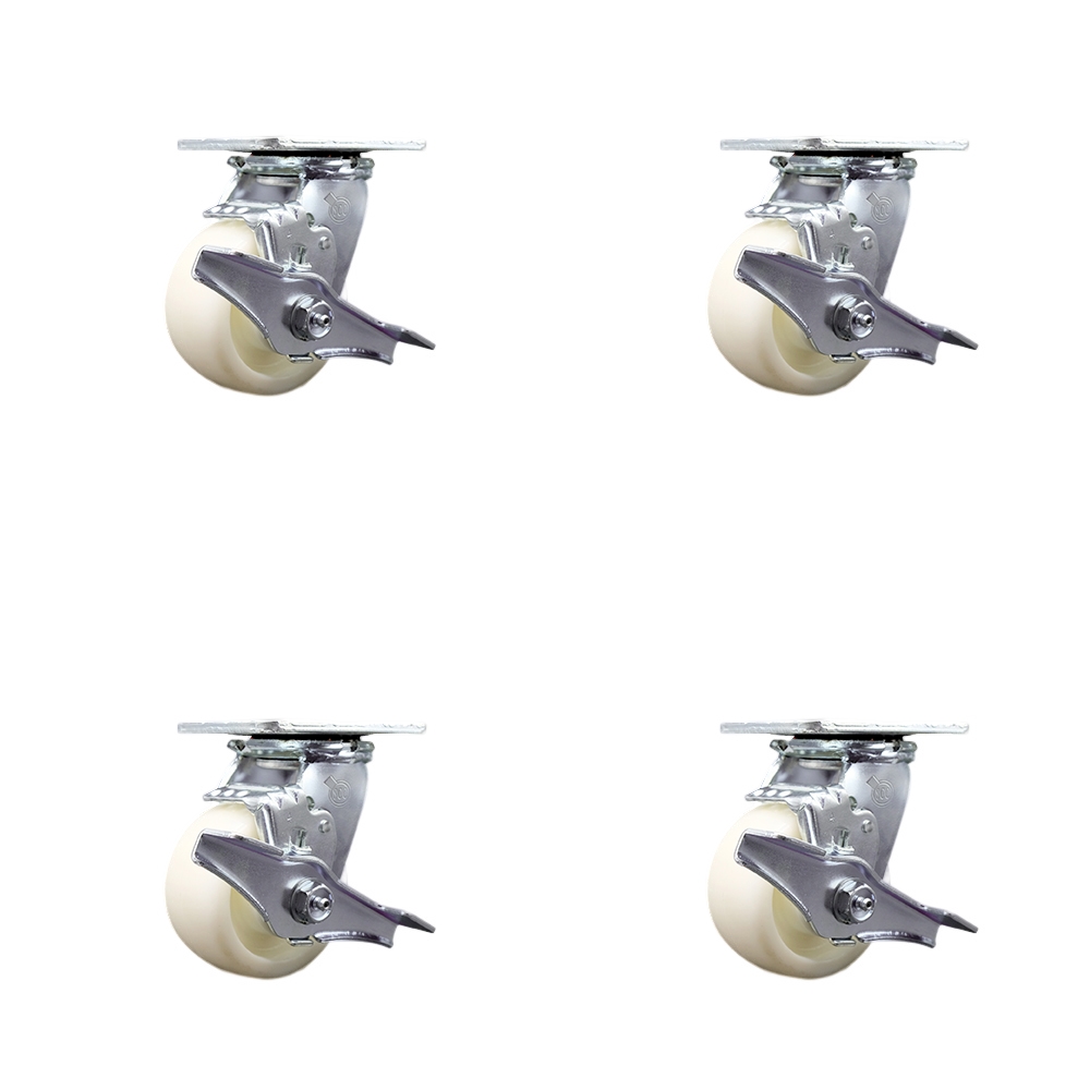 SCC-30CS420-NYR-TLB-4 Nylon Swivel Top Plate Casters, Heavy Duty with 4 in. Wheels - 3200 lbs Total Capacity - Set of 4