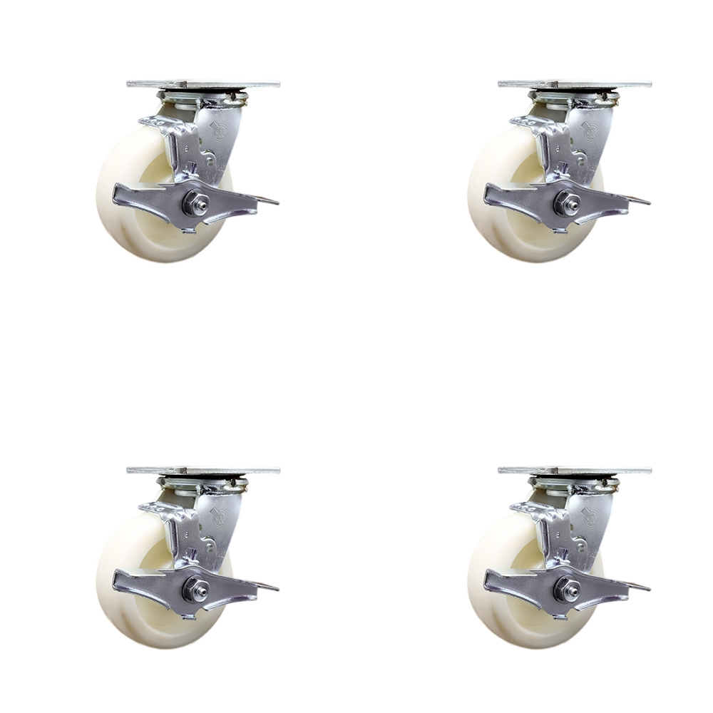 SCC-30CS520-NYR-TLB-4 Nylon Swivel Top Plate Casters, Heavy Duty with 5 in. Wheels - 3600 lbs Total Capacity - Set of 4