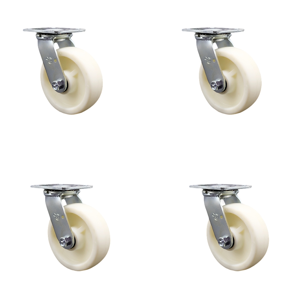 SCC-30CS620-NYR-BSL-4 Nylon Swivel Top Plate Casters, Heavy Duty with 6 in. Wheels - 5000 lbs Total Capacity - Set of 4