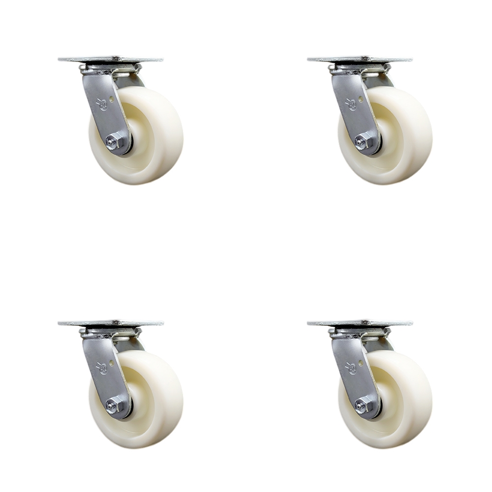 SCC-SS30S520-NYR-4 Stainless Steel Nylon Swivel Top Plate Casters, Heavy Duty with 5 in. Wheels - 3600 lbs Total Capacity - Set of 4