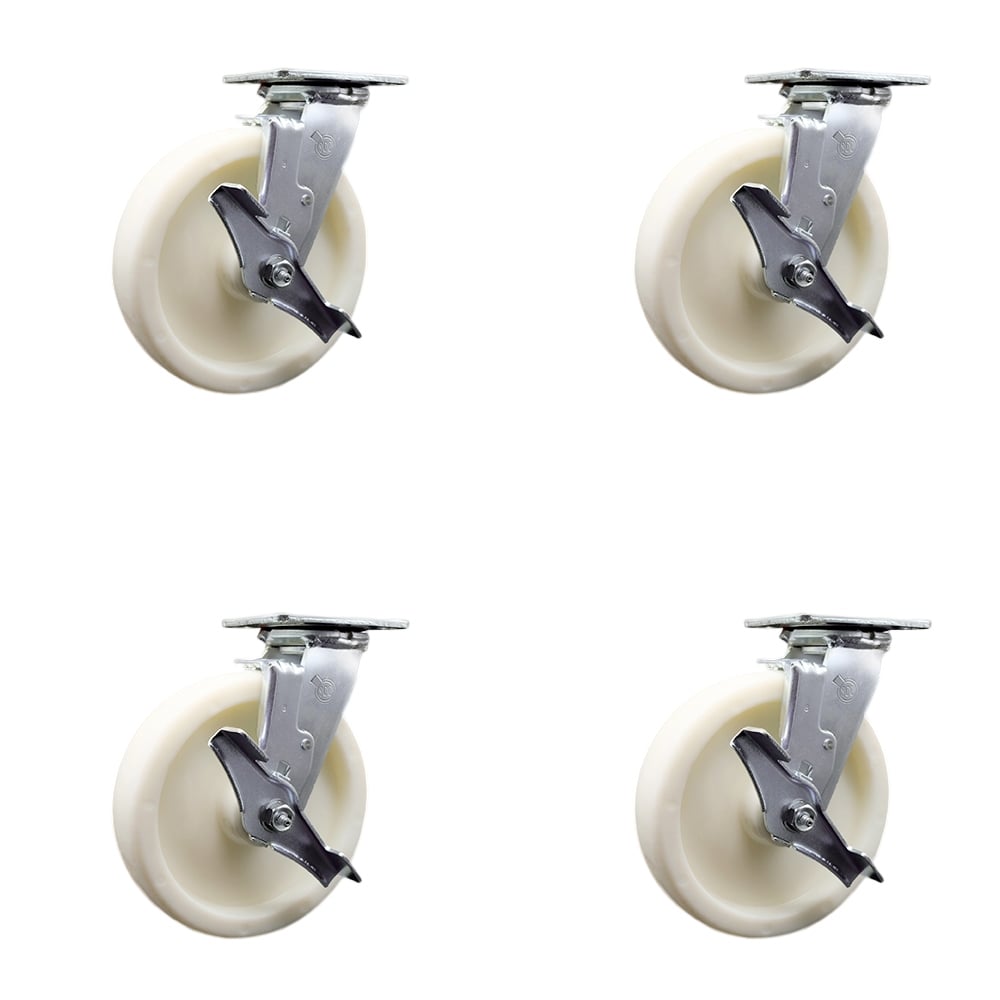 SCC-SS30S820-NYR-TLB-BSL-4 Stainless Steel Nylon Swivel Top Plate Casters, Heavy Duty with 8 in. Wheels - Set of 4
