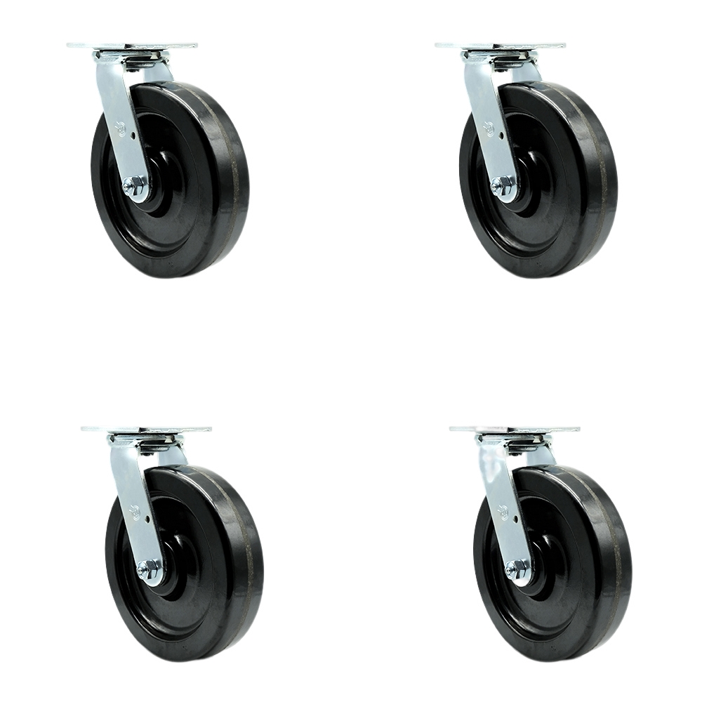 SCC-30CS820-PHR-BSL-4 Phenolic Swivel Top Plate Casters, Heavy Duty with 8 in. Wheels - 5000 lbs Total Capacity - Set of 4