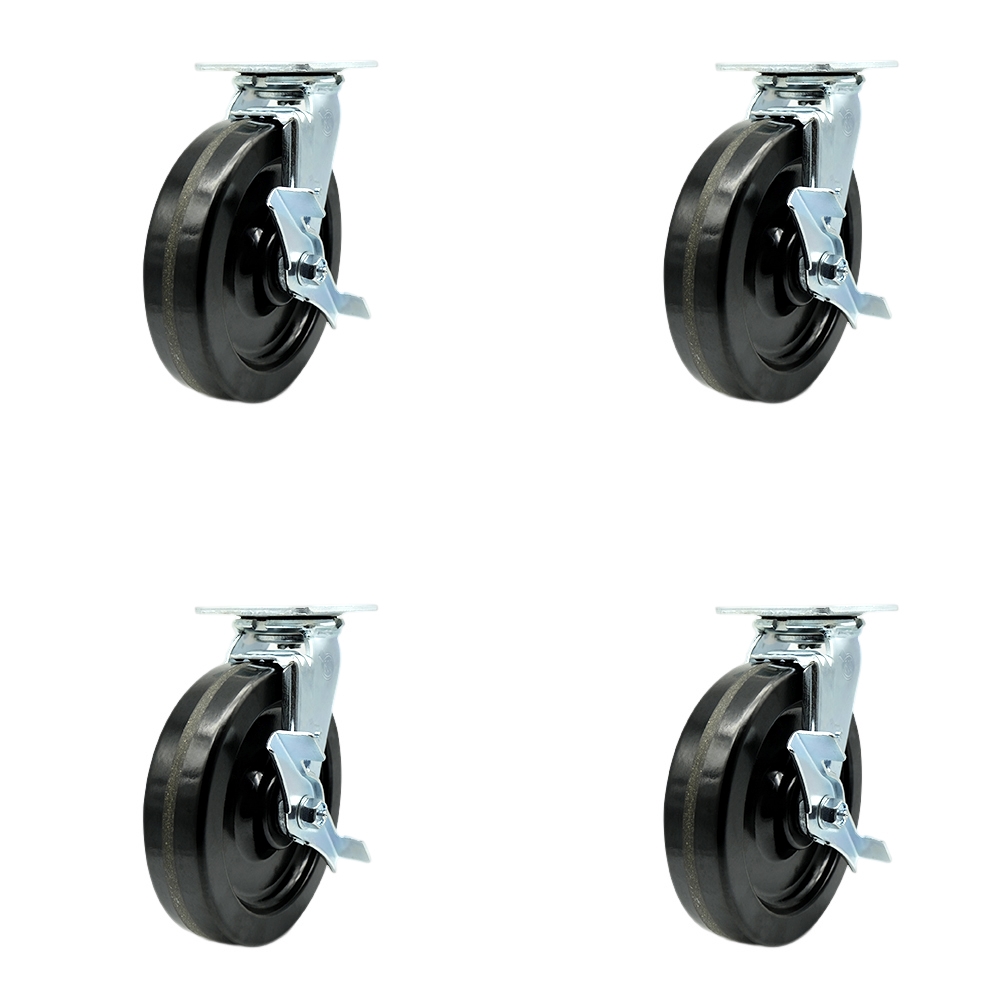 SCC-30CS820-PHR-TLB-BSL-4 Phenolic Swivel Top Plate Casters, Heavy Duty with 8 in. Wheels - 5000 lbs Total Capacity - Set of 4