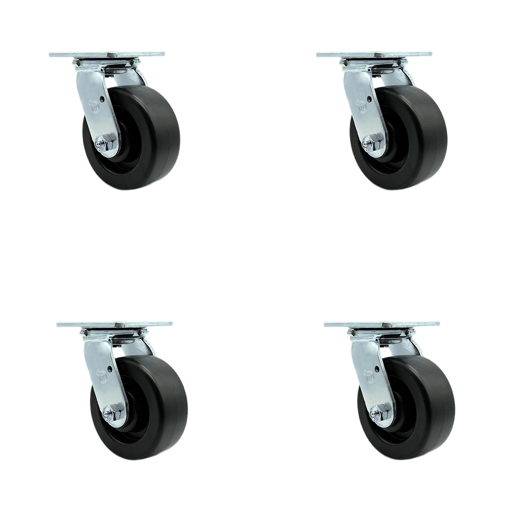 SCC-30CS520-POR-BSL-4 Polyolefin Swivel Top Plate Casters, Heavy Duty with 5 in. Wheels - 2600 lbs Total Capacity - Set of 4
