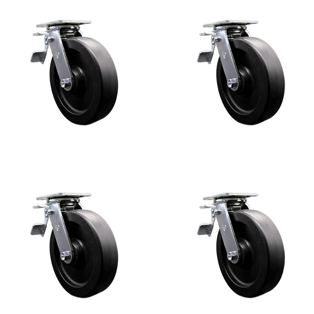 SCC-TTL30S820-POR-4 Polyolefin Swivel Top Plate Casters, Heavy Duty with 8 in. Wheels - 3600 lbs Total Capacity - Set of 4