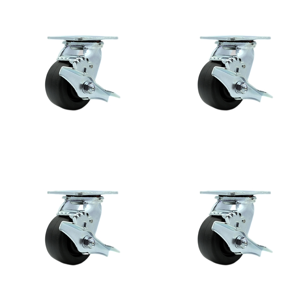 SCC-SS30S420-POR-TLB-4 Stainless Steel Polyolefin Swivel Top Plate Casters, Heavy Duty with 4 in. Wheels - 2000 lbs Total Capacity - Set of 4