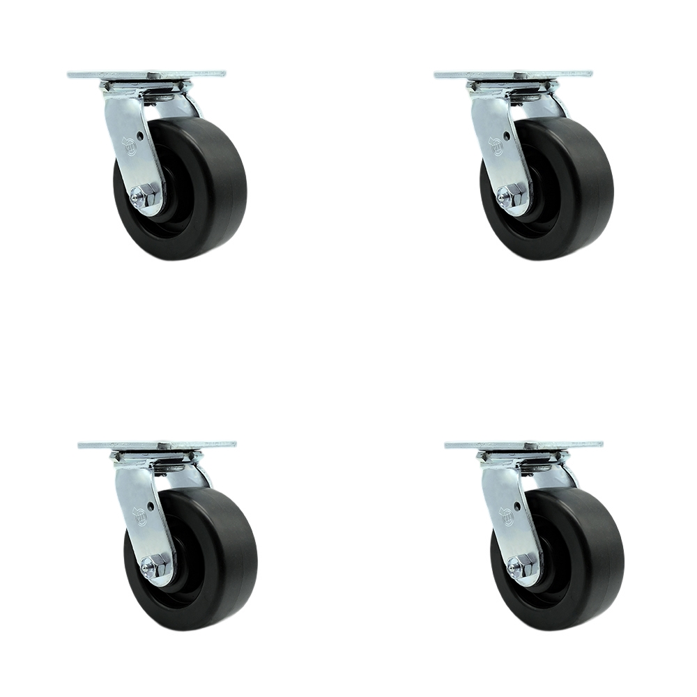 SCC-SS30S520-POR-BSL-4 Stainless Steel Polyolefin Swivel Top Plate Casters, Heavy Duty with 5 in. Wheels - 2600 lbs Total Capacity - Set of 4