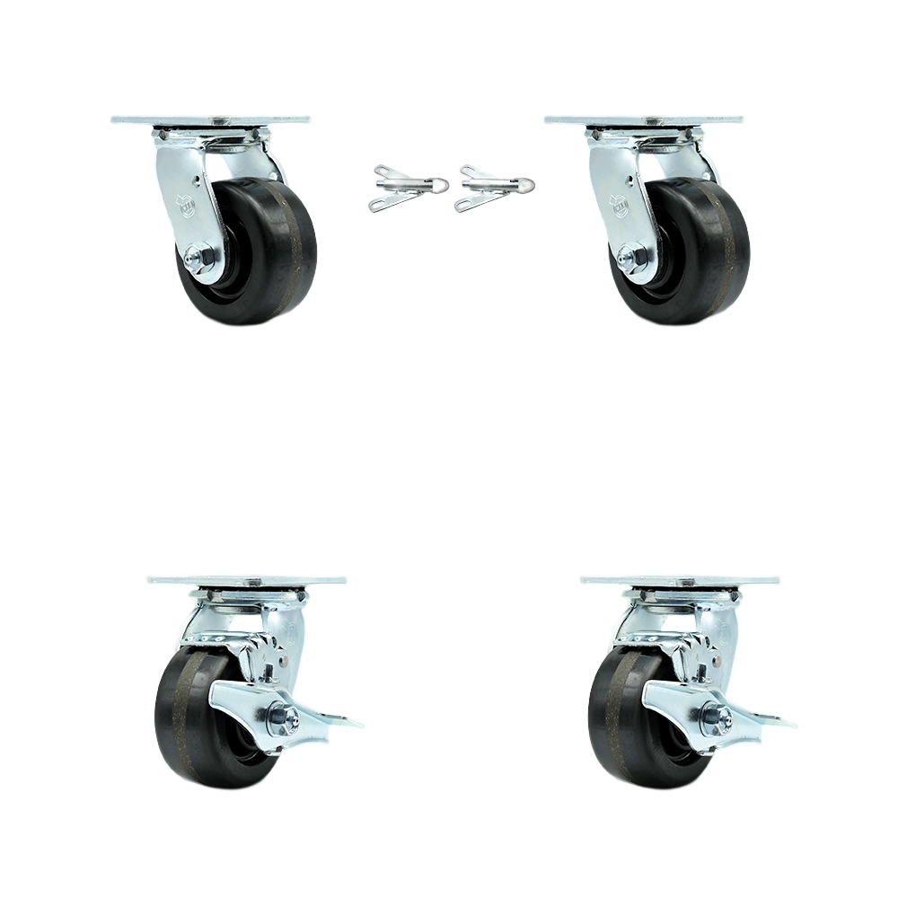 SCC-30CS420-PHB-BSL-2-TLB-2 Heavy Duty Swivel Caster with 4 in. Phenolic Wheels & Ball Bearings - 3200 lbs Total Capacity - Set of 4
