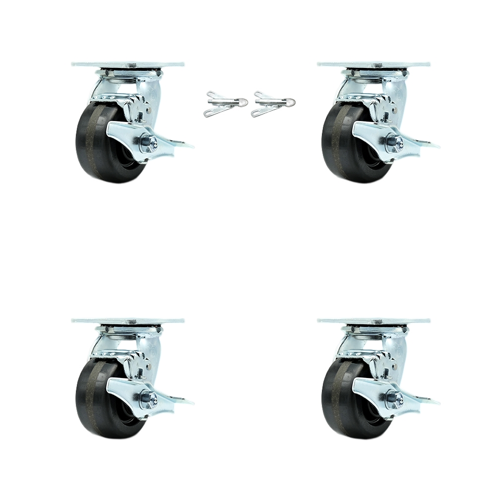 SCC-30CS420-PHB-TLB-BSL-2-TLB-2 Heavy Duty Swivel Caster with 4 in. Phenolic Wheels & Ball Bearings - Set of 4