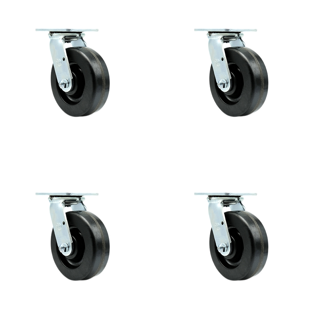 SCC-30CS620-PHB-BSL-4 Heavy Duty Swivel Caster with 6 in. Phenolic Wheels & Ball Bearings - 4800 lbs Total Capacity - Set of 4