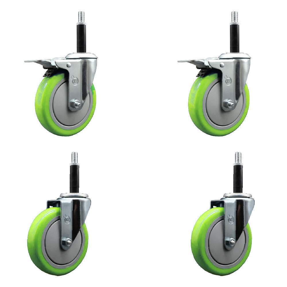 SCC-EXTTL20S514-PPUB-GRN-2-S-2-34 Polyurethane Swivel Expanding Stem Caster with 5 in. Green Wheels & 0.75 in. Stems - Set of 4
