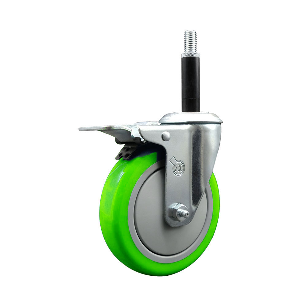 SCC-EXTTL20S514-PPUB-GRN-34 Polyurethane Expanding Stem Swivel Caster with 5 in. Green Wheel & 0.75 in. Stem & Total Locking Brake