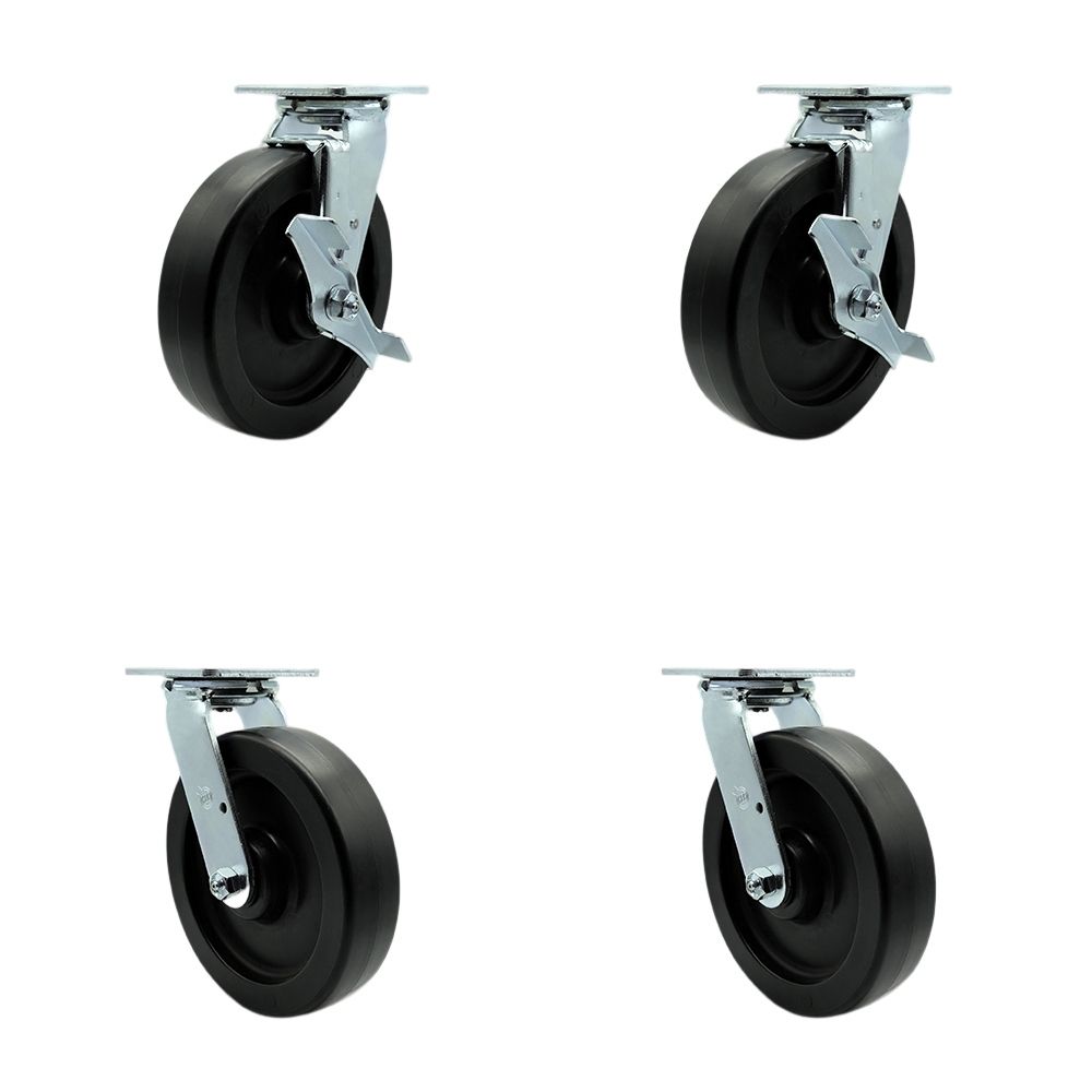 SCC-SS30S820-POB-TLB-BSL-2-BSL-2 Stainless Steel Heavy Duty Swivel Caster Set with 8 in. Polyolefin Wheel & Ball Bearing