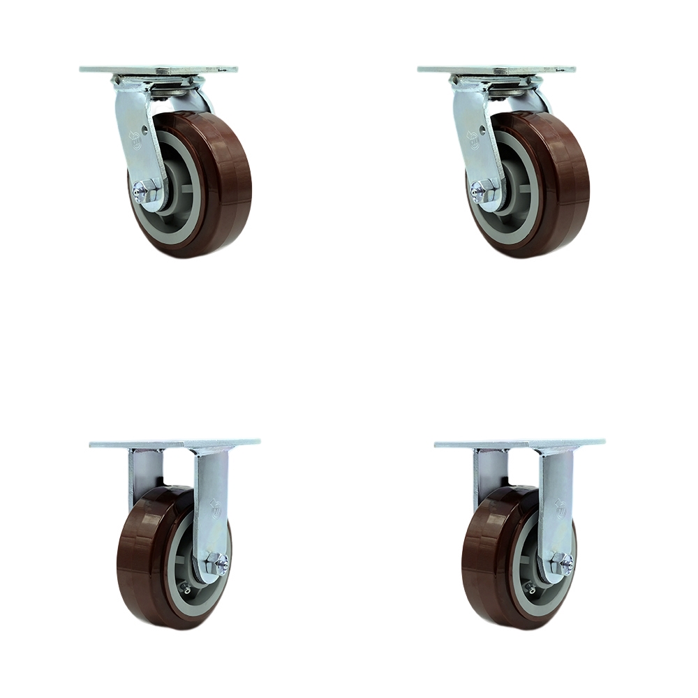 SCC-30CS520-PPUB-2-R520-2 Heavy Duty Swivel Caster with 5 in. Polyurethane Wheels & Ball Bearings - 3000 lbs Total Capacity - Set of 4