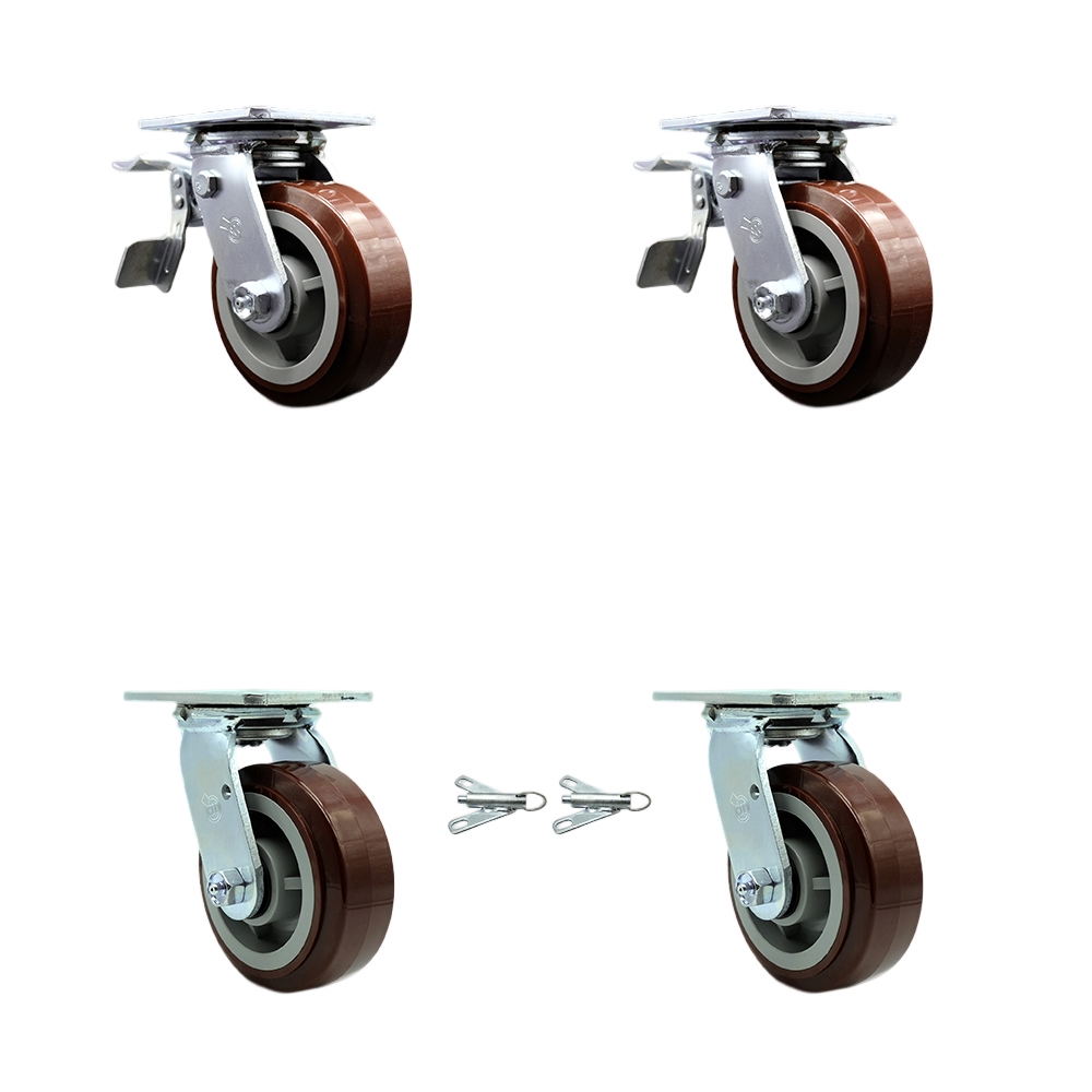 SCC-TTL30S520-PPUB-2-BSL-2 Heavy Duty Swivel Caster with 5 in. Polyurethane Wheels & Ball Bearings - Set of 4