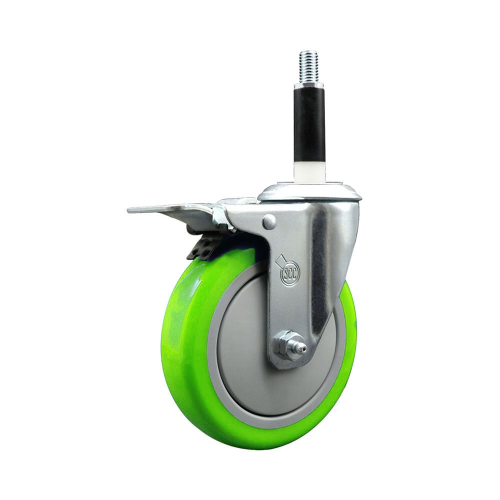 SCC-EXTTL20S514-PPUB-GRN-78 Polyurethane Expanding Stem Swivel Caster with 5 in. Green Wheel & 0.87 in. Stem & Total Locking Brake