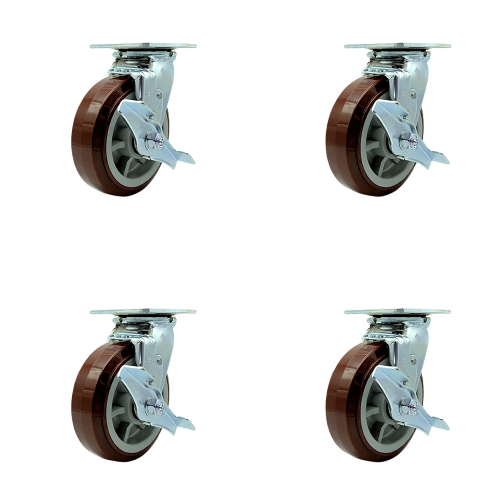 SCC-30CS620-PPUB-TLB-4 Heavy Duty Swivel Caster with 6 in. Polyurethane Wheels & Ball Bearings - 3600 lbs Total Capacity - Set of 4