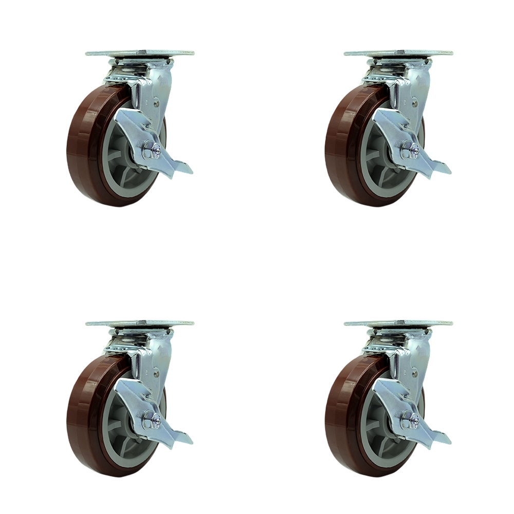 SCC-30CS620-PPUB-TLB-BSL-2-TLB-2 Heavy Duty Swivel Caster with 6 in. Polyurethane Wheels & Ball Bearings - Set of 4