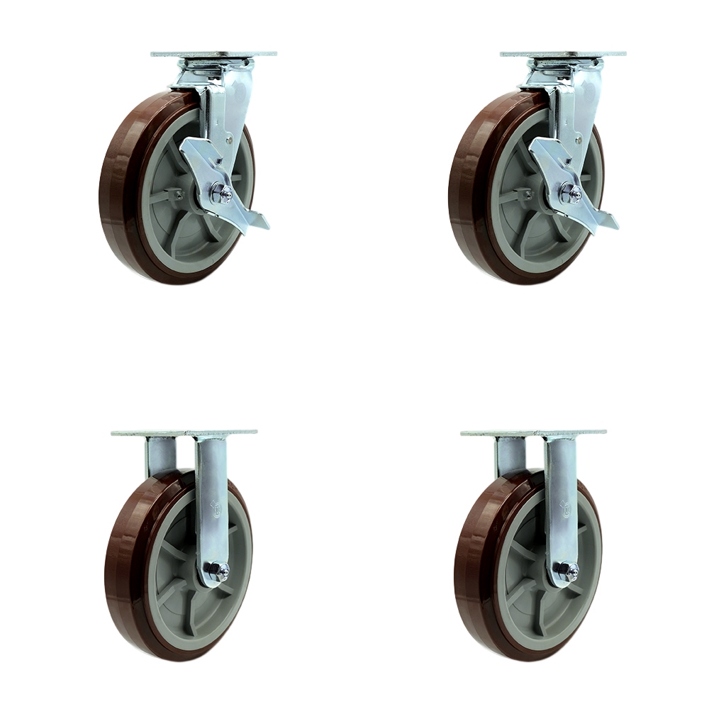 SCC-30CS820-PPUB-TLB-BSL-2-R-2 Heavy Duty Swivel Caster with 8 in. Polyurethane Wheels & Ball Bearings - 4000 lbs Total Capacity - Set of 4