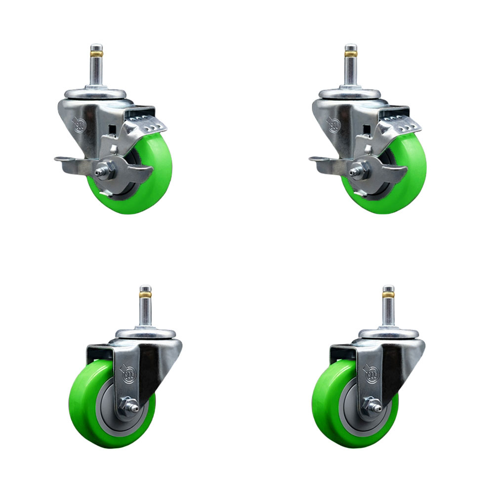 SCC-GR20S314-PPUB-GRN-TLB-716138-2-S-2 Polyurethane Swivel Grip Ring Stem Caster with 3 x 1.25 in. Green Wheels & 0.43 in. Stems - Set of 4