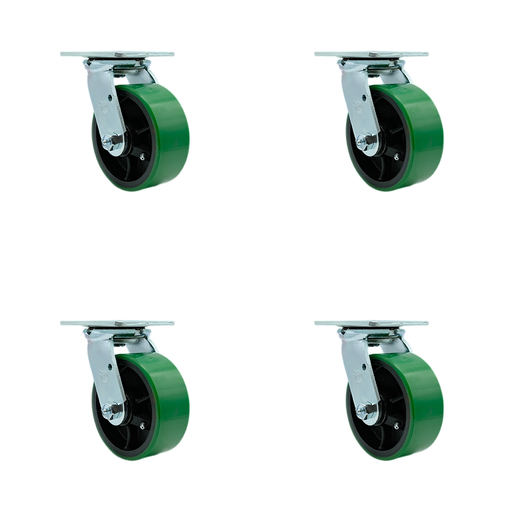 SCC-30CS520-PUB-GB-4 Heavy Duty Swivel Caster with 5 in. Green Polyurethane on Cast Iron Wheels & Ball Bearings - 4000 lbs Total Capacity - Set of 4
