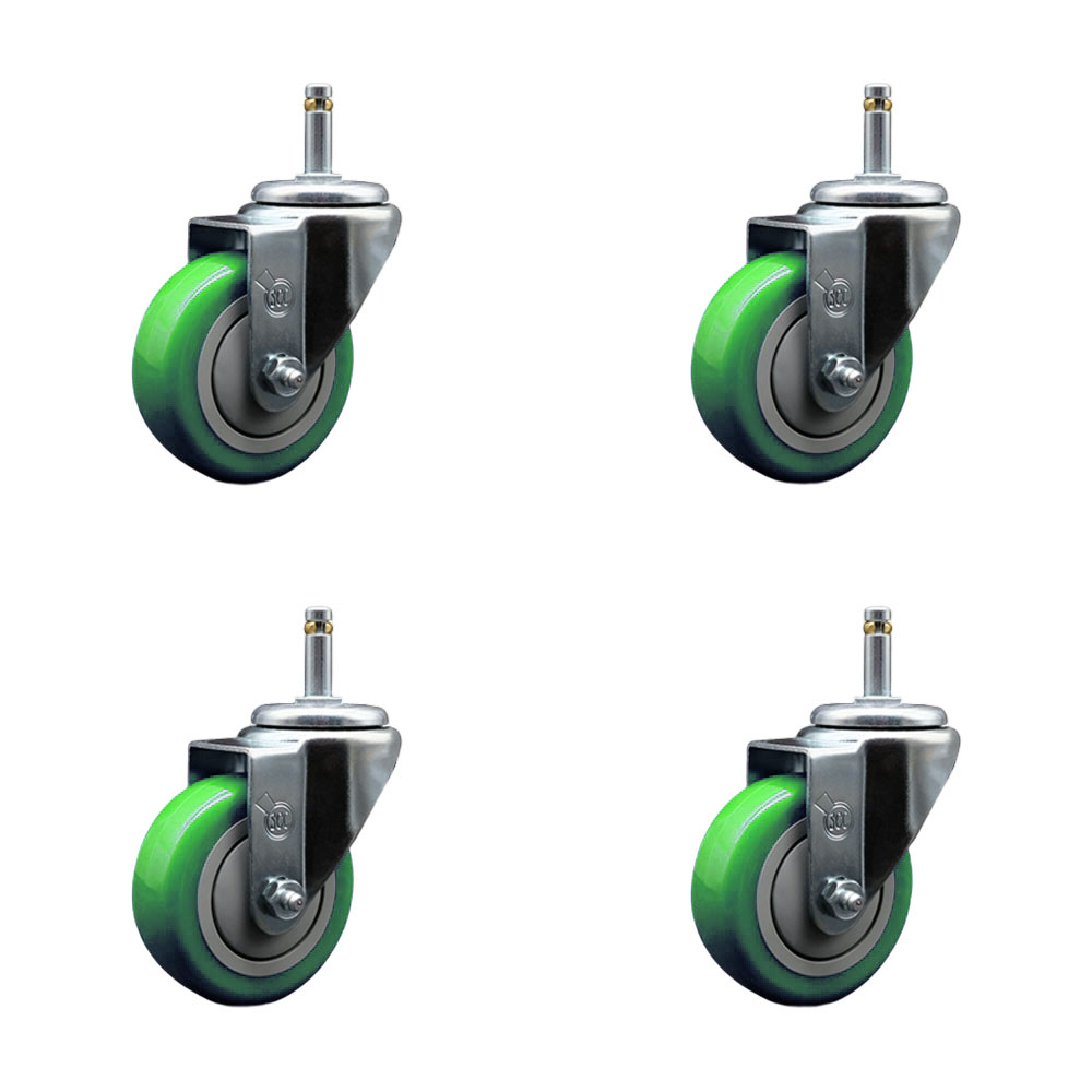 SCC-GR20S3514-PPUB-GRN-716138-4 Polyurethane Swivel Grip Ring Stem Caster with 3.5 x 1.25 in. Green Wheels & 0.43 in. Stems - Set of 4