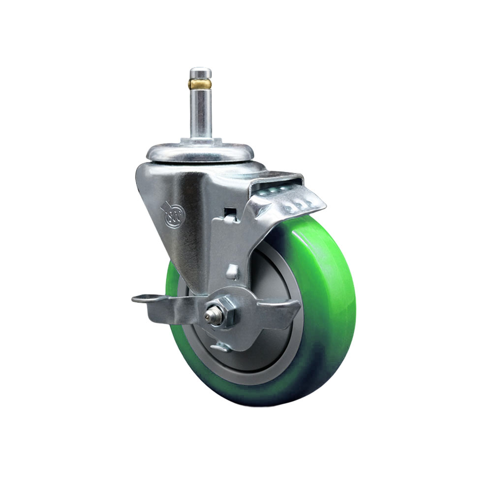SCC-GR20S414-PPUB-GRN-TLB-716138 Polyurethane Swivel Grip Ring Stem Caster with 4 x 1.25 in. Green Wheel & 0.43 in. Stem & Top Locking Brake