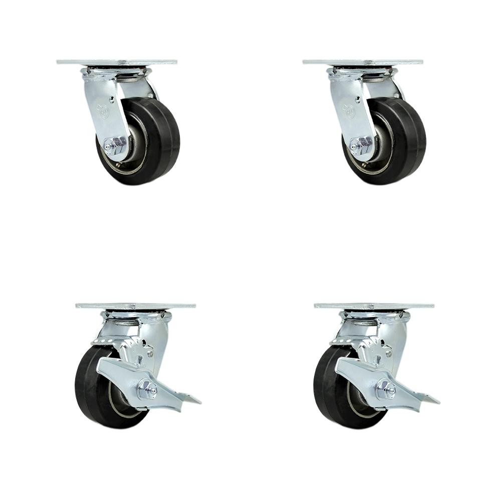 SCC-30CS420-RAB-2-TLB-2 Heavy Duty Swivel Caster with 4 in. Rubber on Aluminum Wheels & Ball Bearings - 1600 lbs Total Capacity - Set of 4