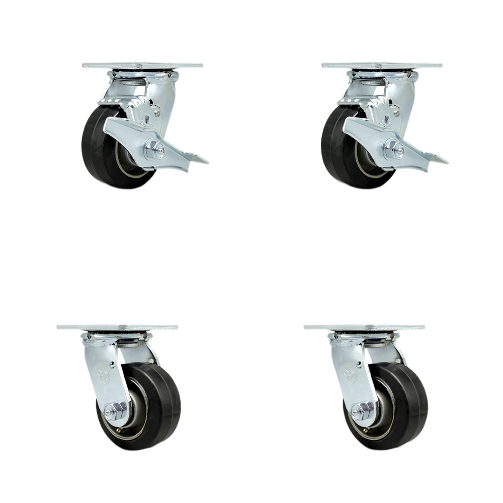 SCC-30CS420-RAB-TLB-BSL-2-BSL-2 Heavy Duty Swivel Caster Set with 4 in. Rubber on Aluminum Wheels & Ball Bearings
