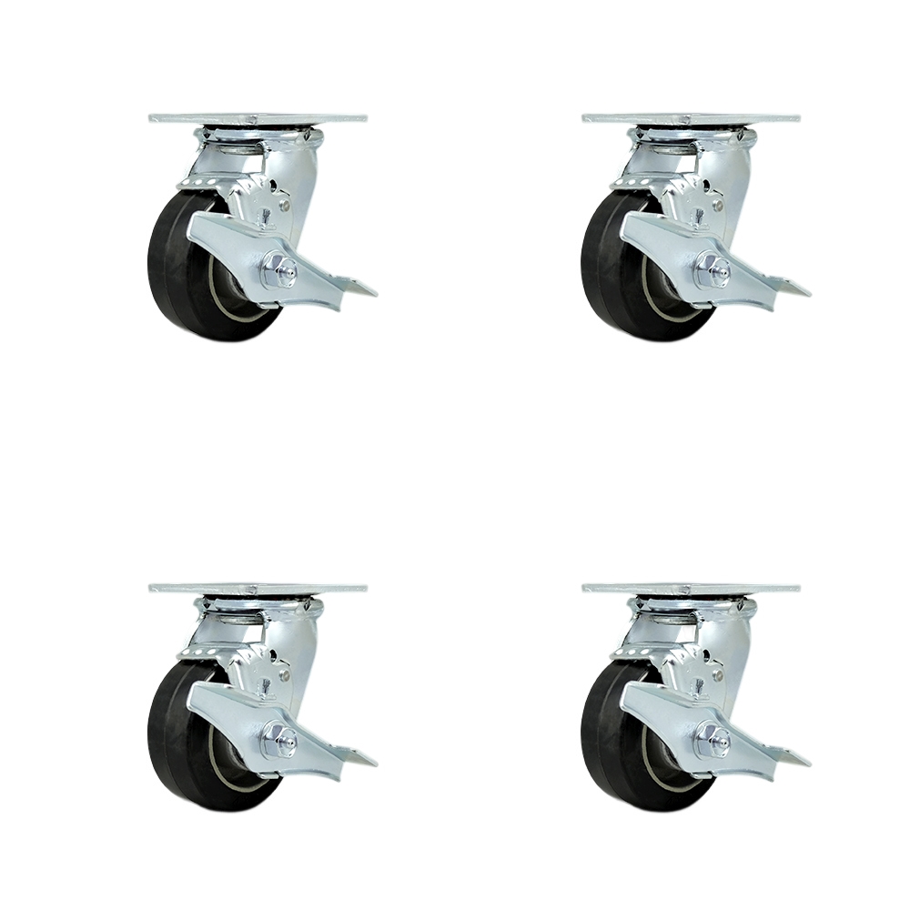 SCC-30CS420-RAB-TLB-BSL-2-TLB-2 Heavy Duty Swivel Caster with 4 in. Rubber on Aluminum Wheels & Ball Bearings - Set of 4