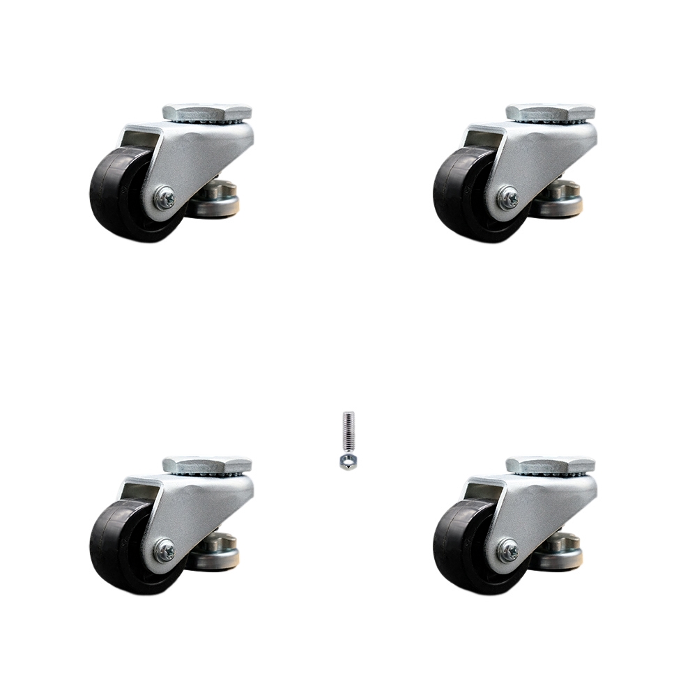 Nylon Swivel Threaded Stem Caster with 2 in. Black Wheel & M8 x 1.75 x 18 mm Stems - 880 lbs Capacity per Caster - Set of 4