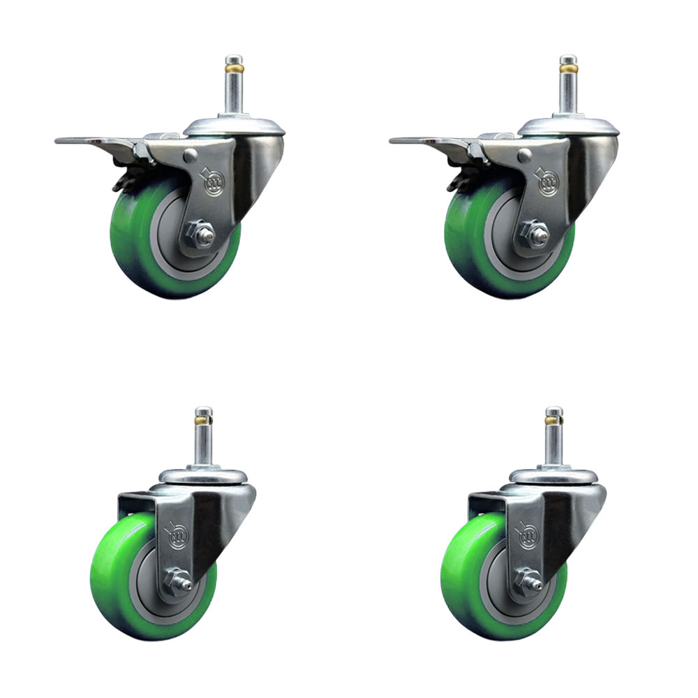 SCC-GRTTL20S314-PPUB-GRN-716138-2-S-2 Polyurethane Swivel Grip Ring Stem Caster with 3 x 1.25 in. Green Wheels & 0.43 in. Stems - Set of 4