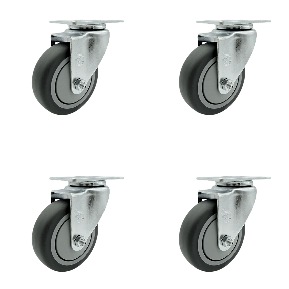 SCC-SSSS20S414-TPRB-4 Stainless Steel Thermoplastic Rubber Swivel Top Plate Caster with 4 x 1.25 in. Gray Wheels - 1000 lbs Total Capacity - Set of 4