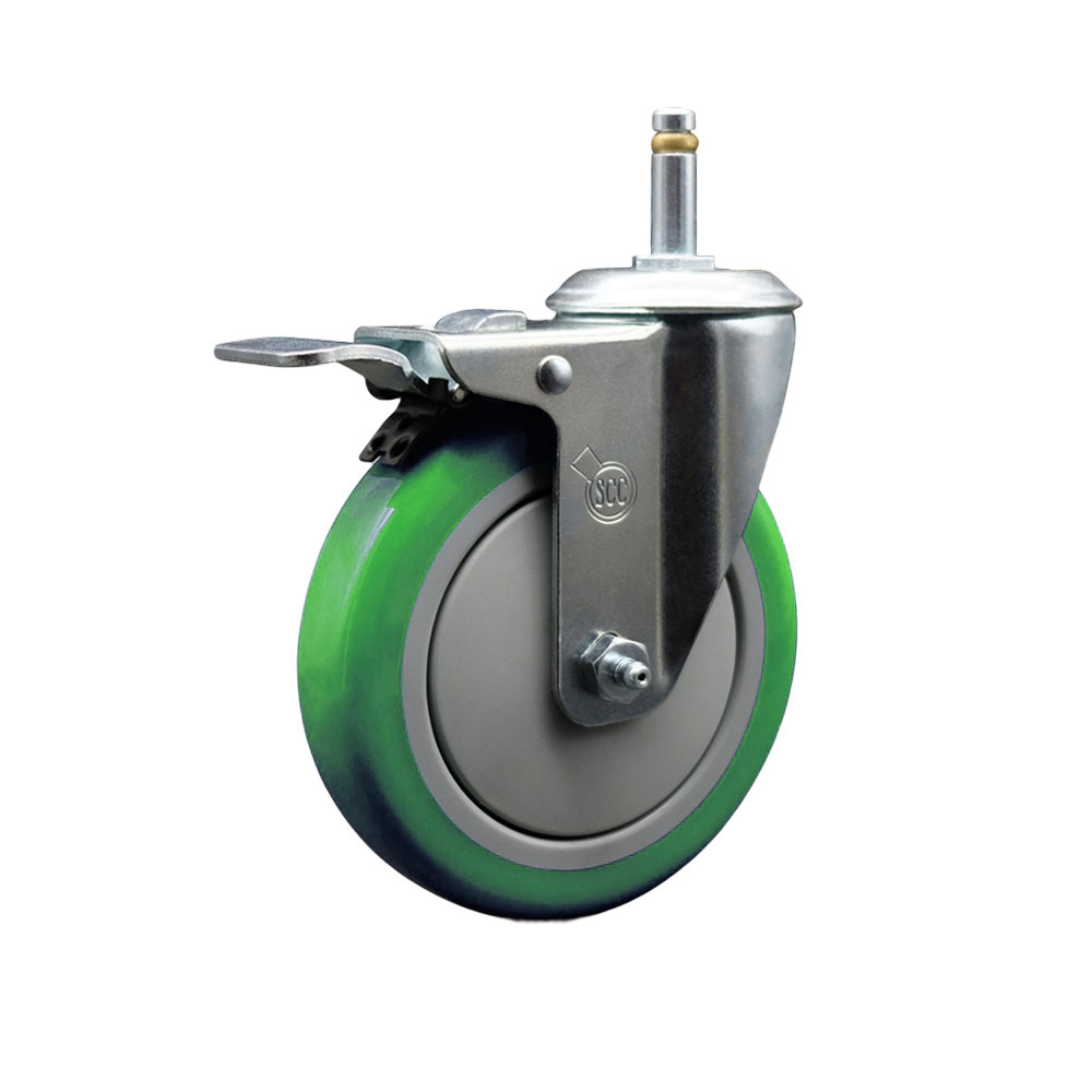 SCC-GRTTL20S514-PPUB-GRN-716138 Polyurethane Swivel Grip Ring Stem Caster with 5 x 1.25 in. Green Wheel & 0.43 in. Stem & Total Locking Brake