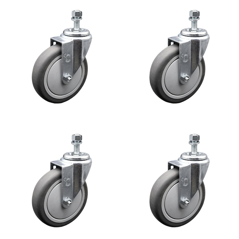 Thermoplastic Rubber Swivel Threaded Stem Caster with 5 x 1.25 in. Gray Wheels & 10 mm Stems - 1200 lbs Total Capacity - Set of 4