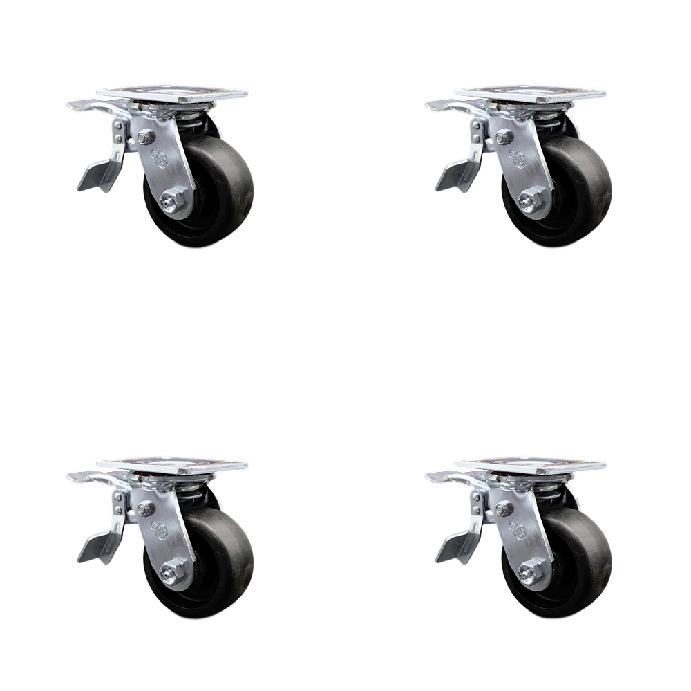 SCC-TTL30S420-GFNR-4 Glass Filled Nylon Swivel Top Plate Casters, Heavy Duty with 4 in. Wheels - 4800 lbs Total Capacity - Set of 4
