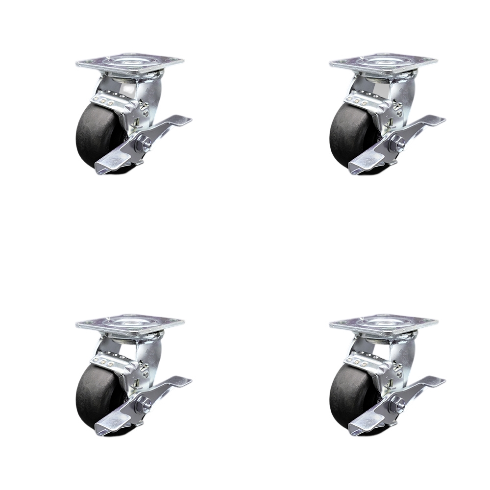 Stainless Steel Glass Filled Nylon Swivel Top Plate Casters, Heavy Duty with 4 in. Wheels - 4800 lbs Total Capacity - Set of 4