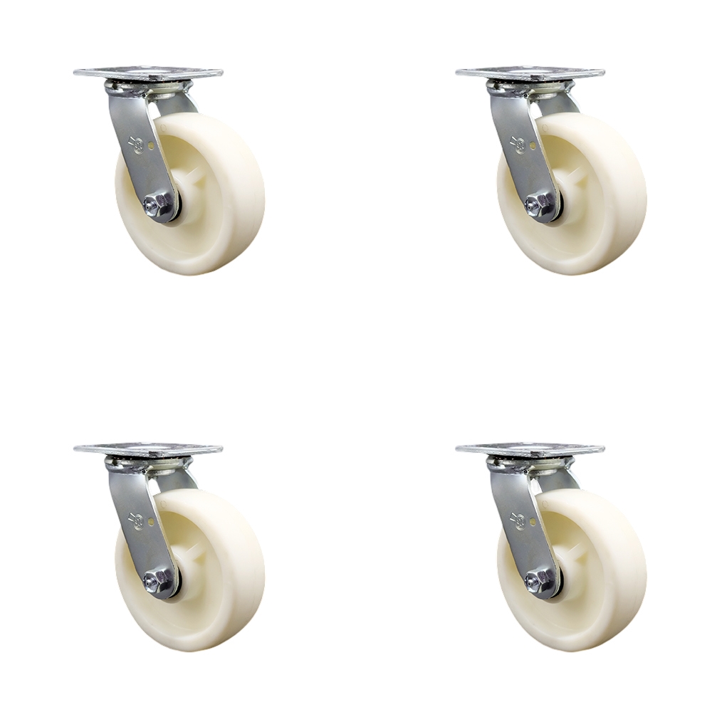 SCC-30CS620-NYR-4 Nylon Swivel Top Plate Casters, Heavy Duty with 6 in. Wheels - 5000 lbs Total Capacity - Set of 4