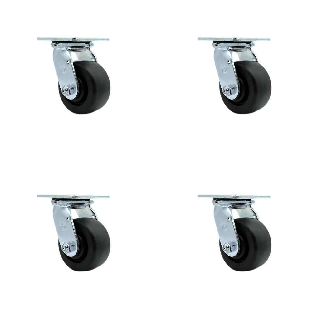 SCC-SS30S420-POR-4 Stainless Steel Polyolefin Swivel Top Plate Casters, Heavy Duty with 4 in. Wheels - 2000 lbs Total Capacity - Set of 4