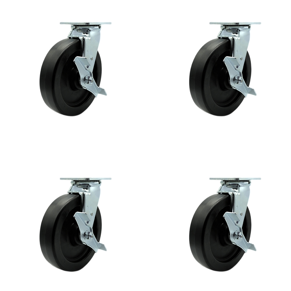 SCC-SS30S820-POR-TLB-BSL-4 Stainless Steel Polyolefin Swivel Top Plate Casters, Heavy Duty with 8 in. Wheels - Set of 4