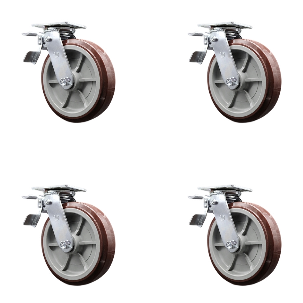 SCC-TTL30S820-PPUR-4 Polyurethane Swivel Top Plate Casters, Heavy Duty with 8 in. Wheels - 4000 lbs Total Capacity - Set of 4