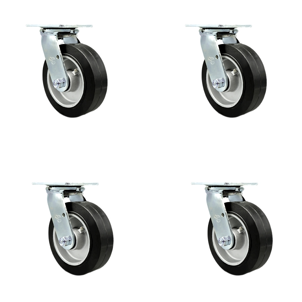 SCC-30CS620-RAR-BSL-4 Rubber on Aluminum Swivel Top Plate Casters, Heavy Duty with 6 in. Wheels - 2200 lbs Total Capacity - Set of 4