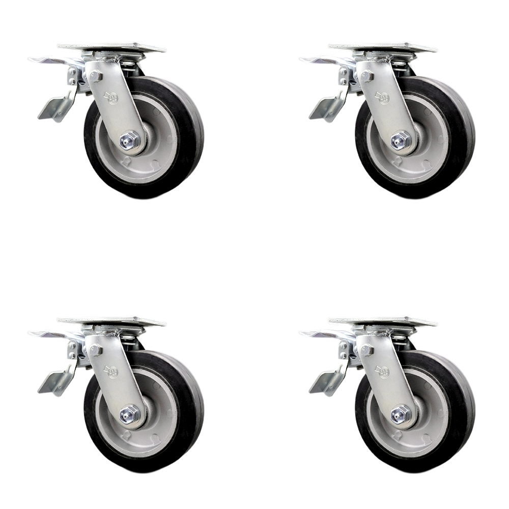 SCC-TTL30S620-RAR-4 Rubber on Aluminum Swivel Top Plate Casters, Heavy Duty with 6 in. Wheels - 2200 lbs Total Capacity - Set of 4