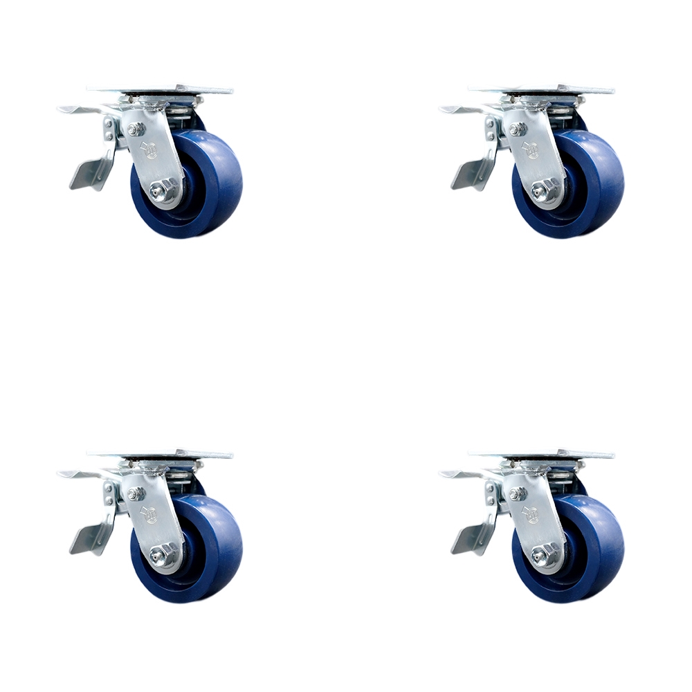 SCC-TTL30S420-SPUR-4 Solid Polyurethane Swivel Top Plate Casters, Heavy Duty with 4 in. Wheels - 2800 lbs Total Capacity - Set of 4