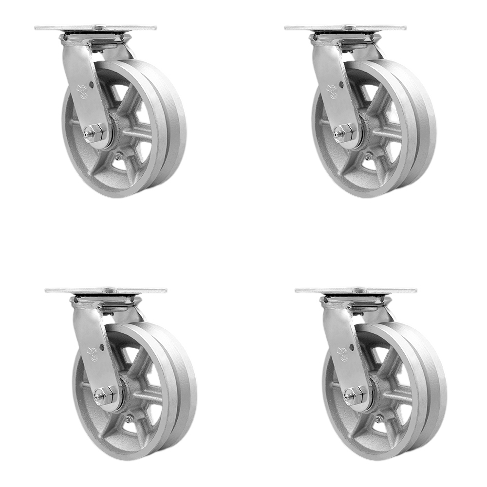 SCC-30CS620-VGR-BSL-4 V Groove Semi Steel Cast Iron Swivel Top Plate Casters, Heavy Duty with 6 in. Wheels - 4800 lbs Total Capacity - Set of 4