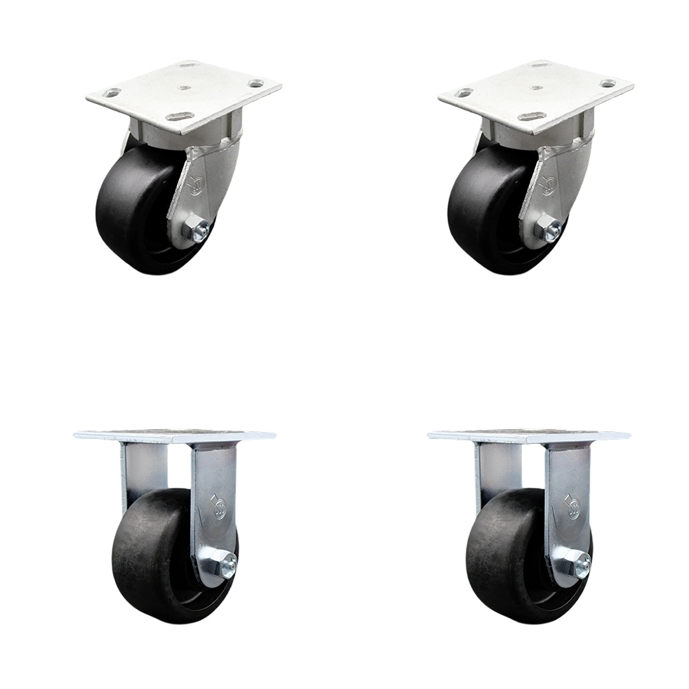 SCC-KP30S420-GFNR-2-R-2 Kingpinless Glass Filled Nylon Swivel Top Plate Caster with 4 x 2 in. Black Wheels - 4800 lbs Total Capacity - Set of 4