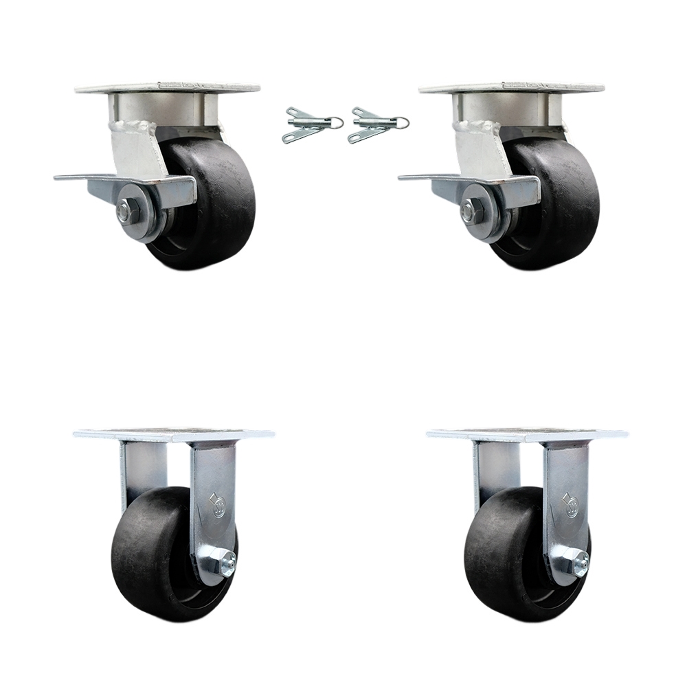 Kingpinless Glass Filled Nylon Swivel Top Plate Caster with 4 x 2 in. Black Wheels - 4800 lbs Total Capacity - Set of 4