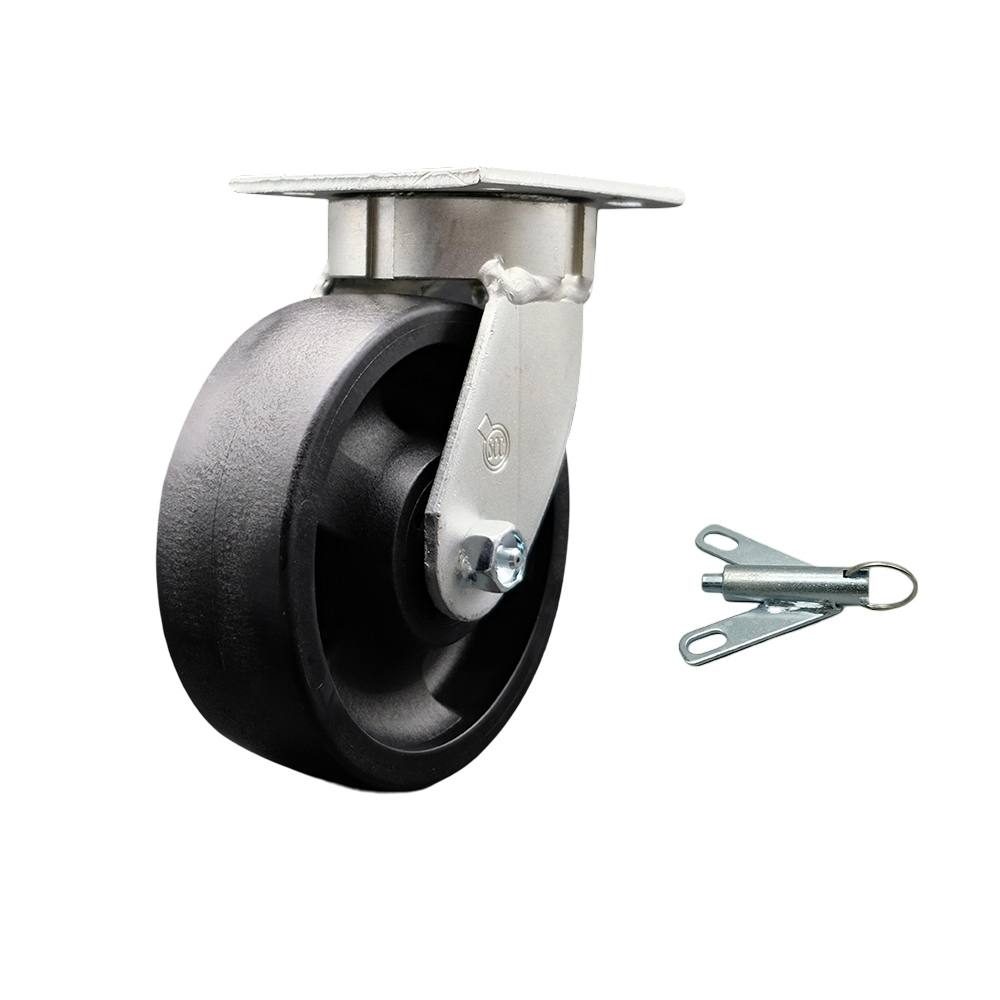 Kingpinless Glass Filled Nylon Swivel Top Plate Caster with 6 x 2 in. Black Wheel & Bolt on Swivel Lock - 1250 lbs Capacity per Caster